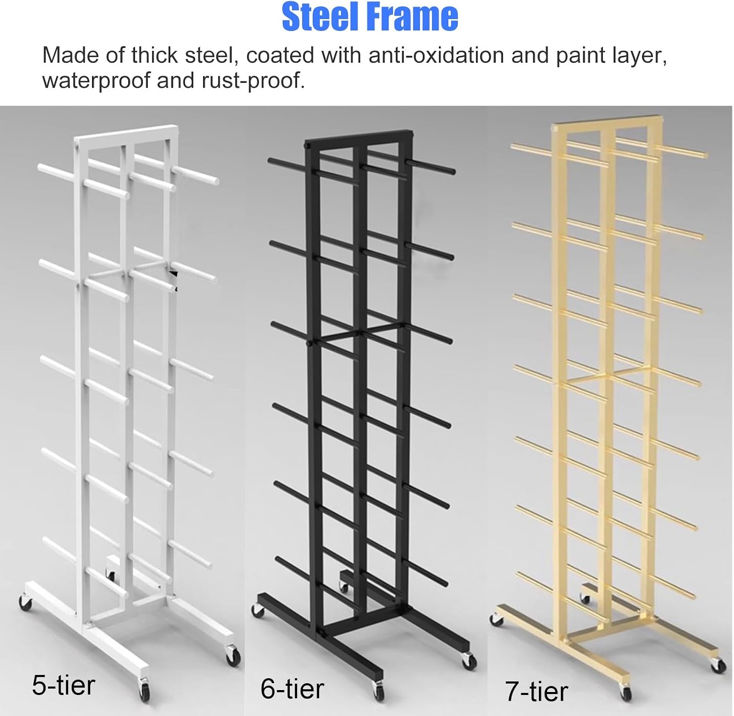 Extra Large Yoga Block Holder Stand - 7-Tier Double-Sided Rack for Yoga Mats & Foam Rollers, Portable with Wheels, Space-Saving Display for Studios & Gyms image 3