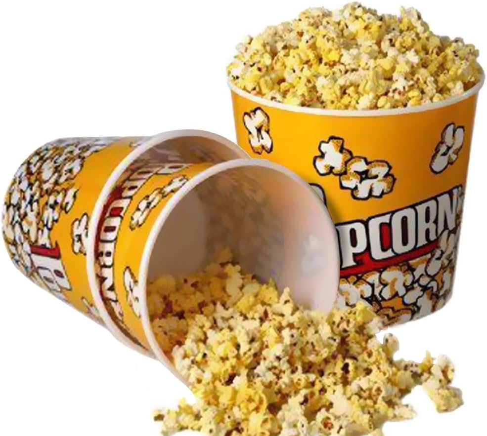 Retro Style Plastic Popcorn Containers for Movie Night - 7.25" Tall x 7.25" Top Diameter