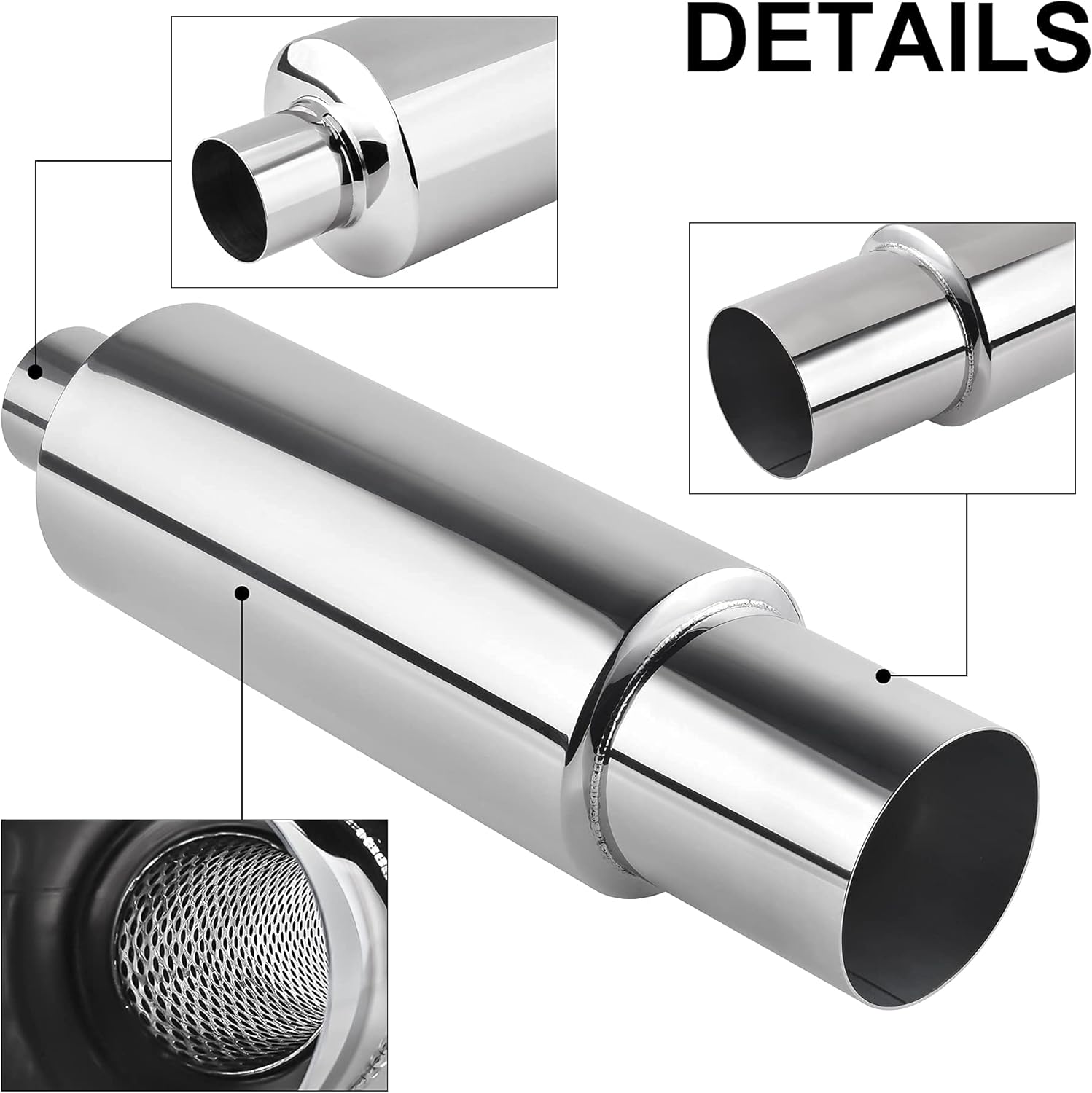 EVIL ENERGY 2.5'' Inlet 4'' Outlet Exhaust Muffler Tip Universal Bundle with 2.5 Inch 2 1/2 Butt Joint Exhaust Band Clamp