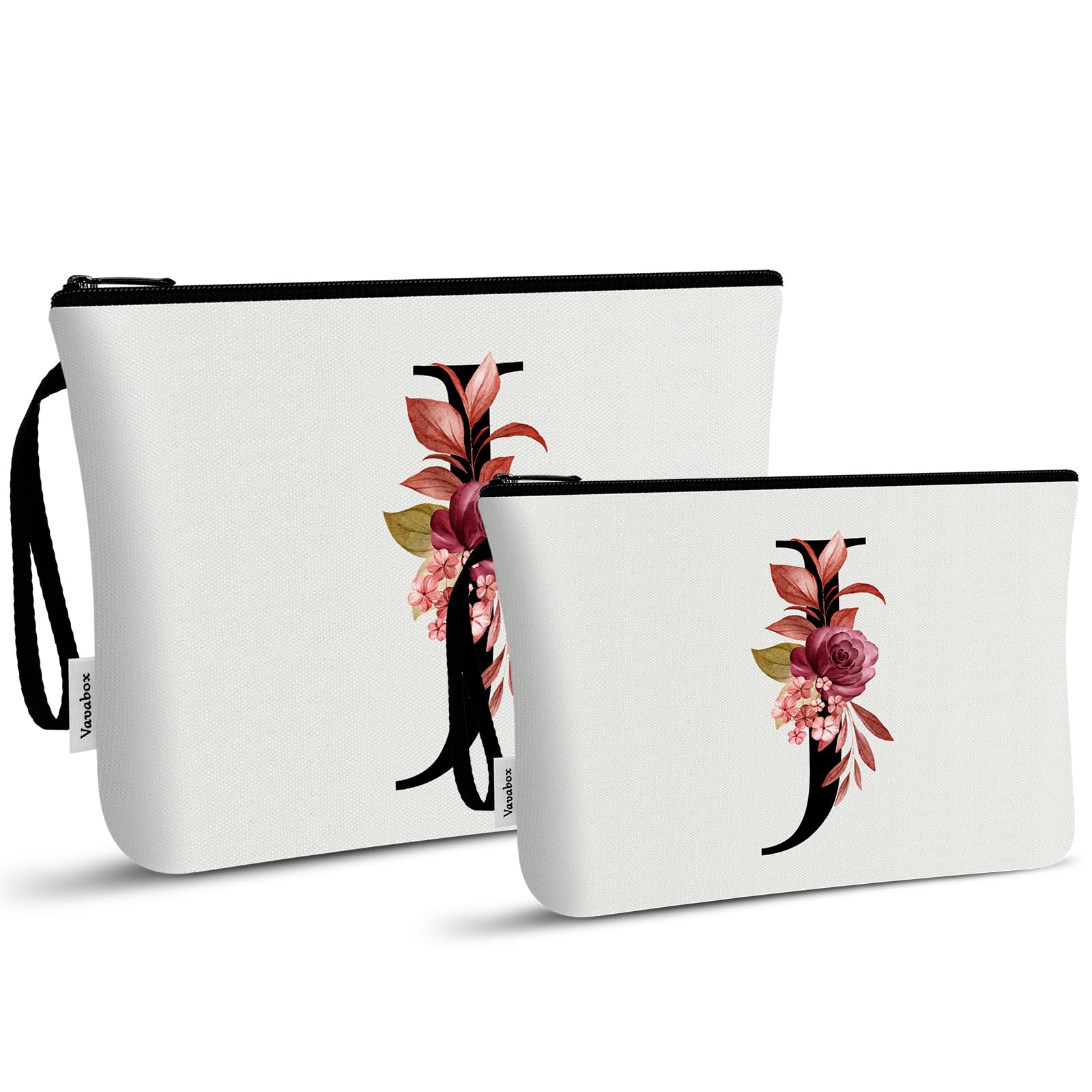Vavabox A-Z Personalized Makeup Bag, Birthday Gifts for Women Mom, Gifts for Best Friend, Bride Bridesmaid Cosmetic bag (J, 03-White Set)