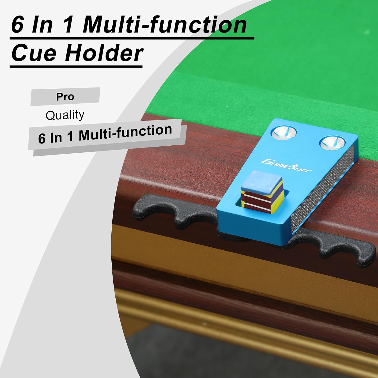 Portable Weighted Pool Cue Holder 6 in 1, Chalk Holder, Billiard Cue Tip Tool, Storage Rack for 4 Cue Sticks, Blue image 4
