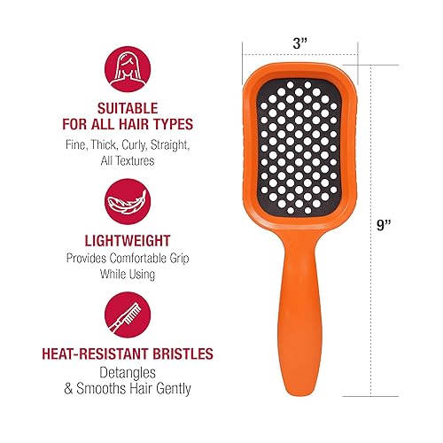 Miniatura 7 de RED by Kiss Cepillo de pelo resistente al calor, desenredante de secado rápido para cabello húmedo y seco, rizado, grueso y liso, desenredante