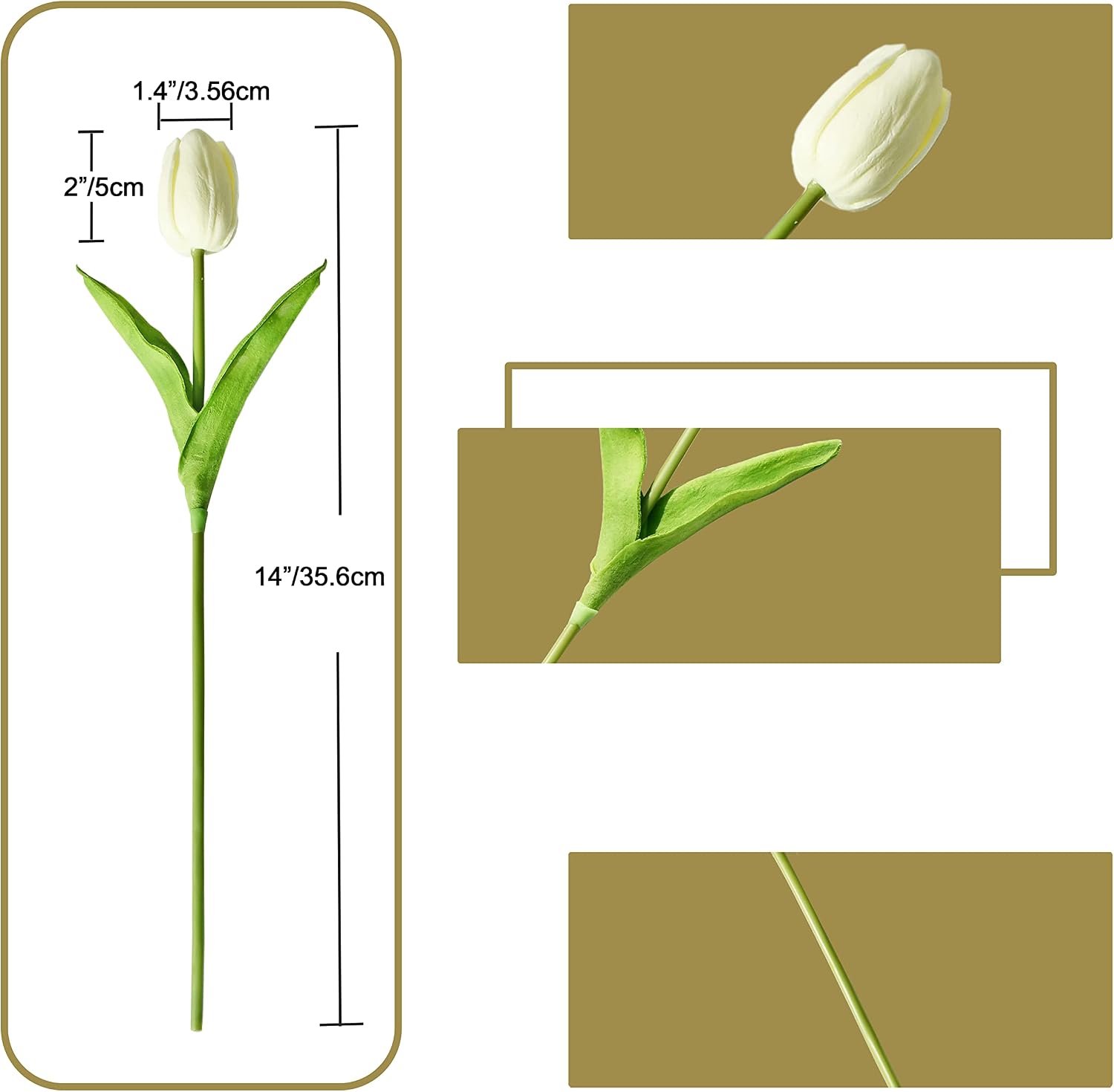 ONLY ART Artificial Cream Tulips 20 Pcs – 13.5 Inch PU Faux Flowers with Bendable Stems for Home Décor, Wedding Centerpieces, DIY Floral Arrangements, New Year and Valentine's Day image 2