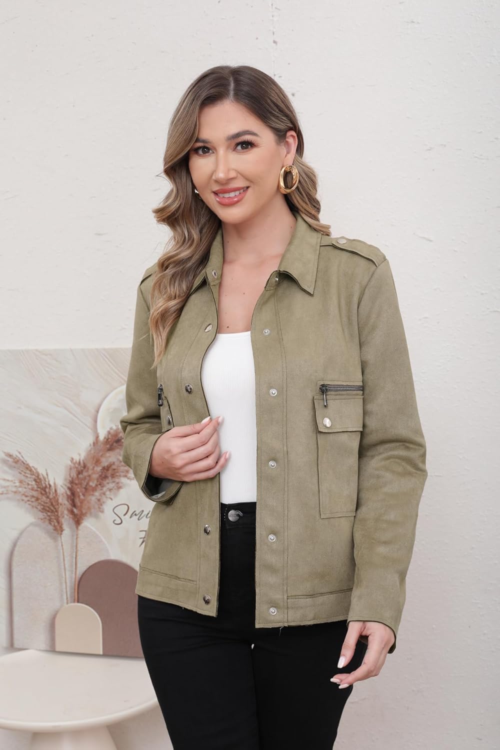 utcoco Womens Cropped Suede Leather Jacket Fashion Motorcycle Bomber Jackets Fall Winter Coats for Women 2025 - Image 5