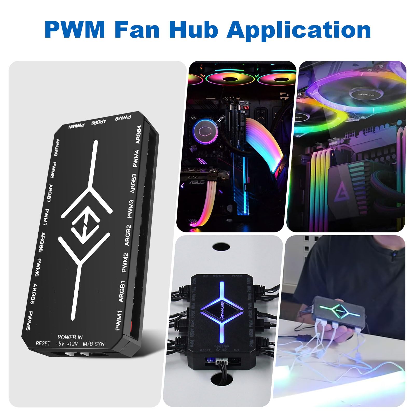GTIWUNG 4 stuks 4-pins PWM ventilatornaaf, ventilatorsplitter, 4-pins aansluiting, hub, pc, 5-weg PWM-ventilator, splitter-hub, adapterkabel, 5 poorten voor computer, pc, ventilatorkabel