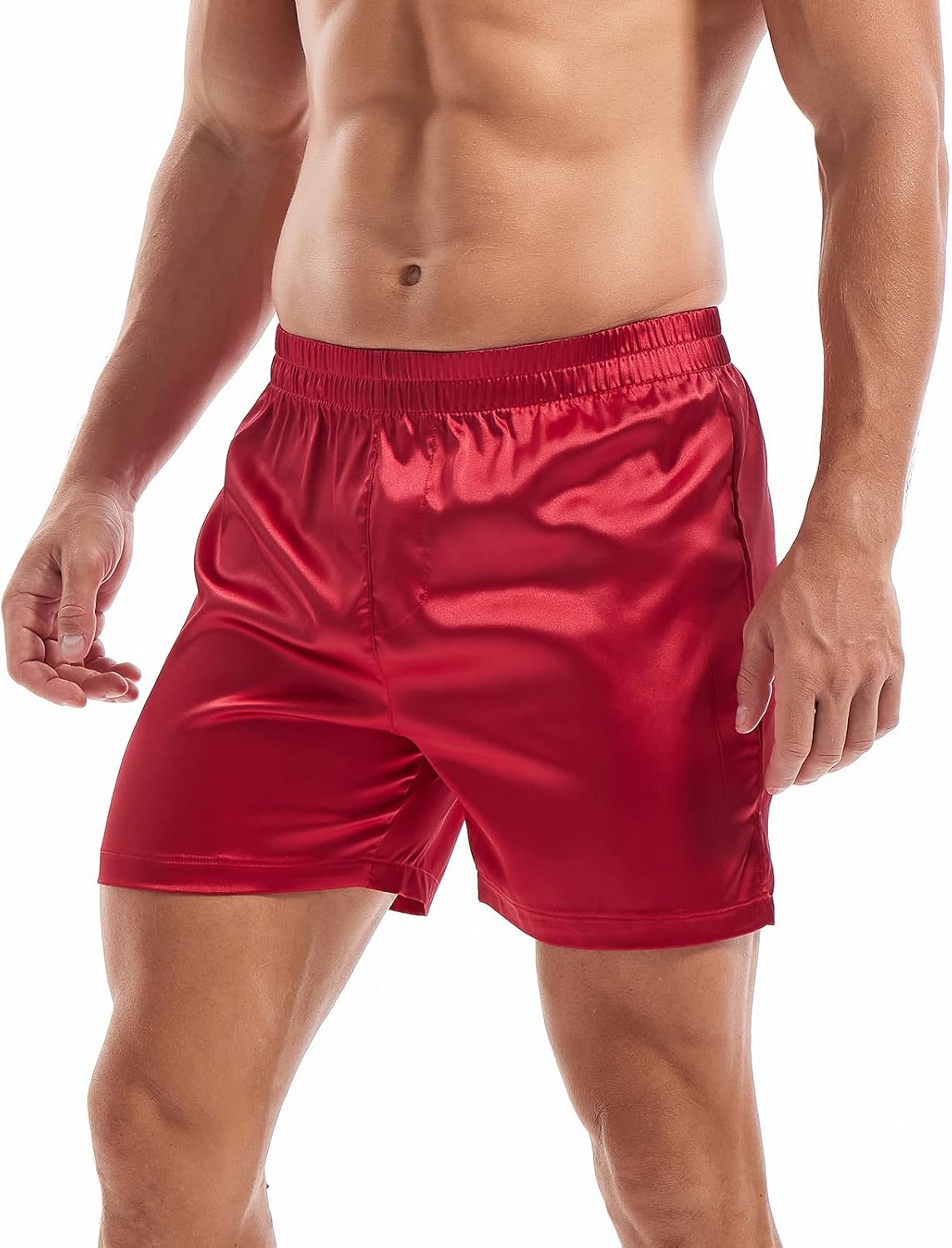 AMY COULEE Mens Satin Boxers Lounge Shorts Solid Color Sleepwear Casual Silky Pajama Shorts - Image 3
