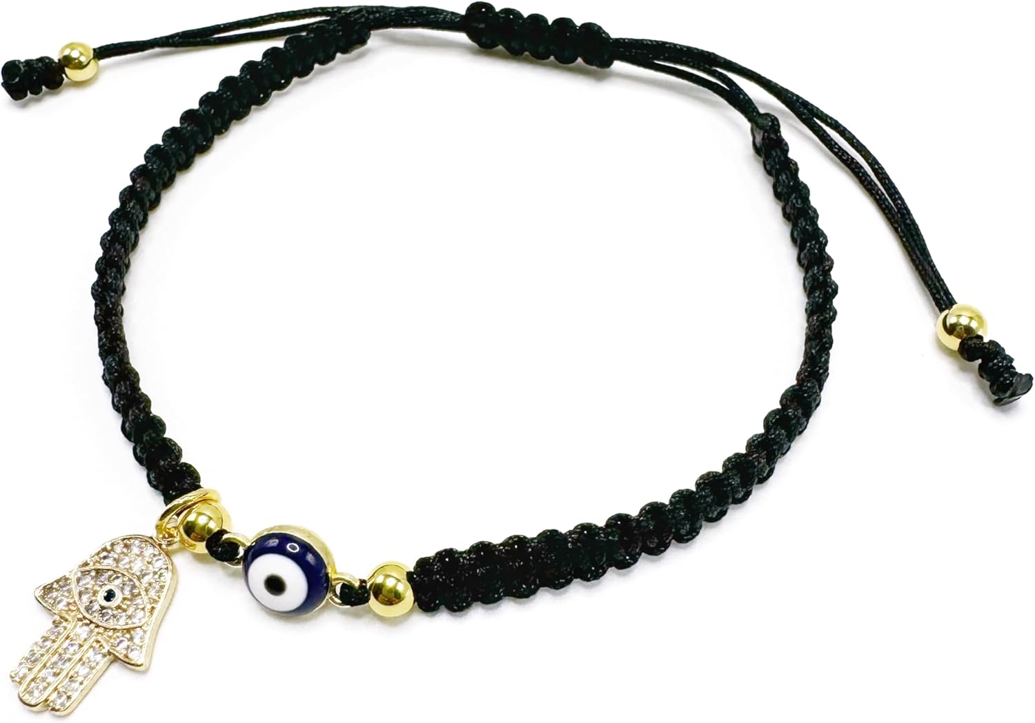 Handmade Lucky Protection Black String Bracelet Evil Eye Hamsa Hand Pendant - Image 3