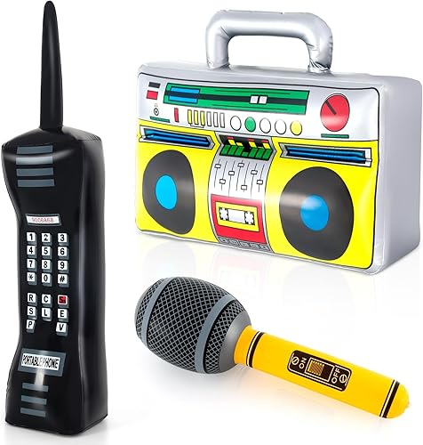 Teléfono inflable, micrófono Boombox de radio inflable, decoraciones de fiesta de los años 80 y 90, decoraciones de fiesta temática de música hip