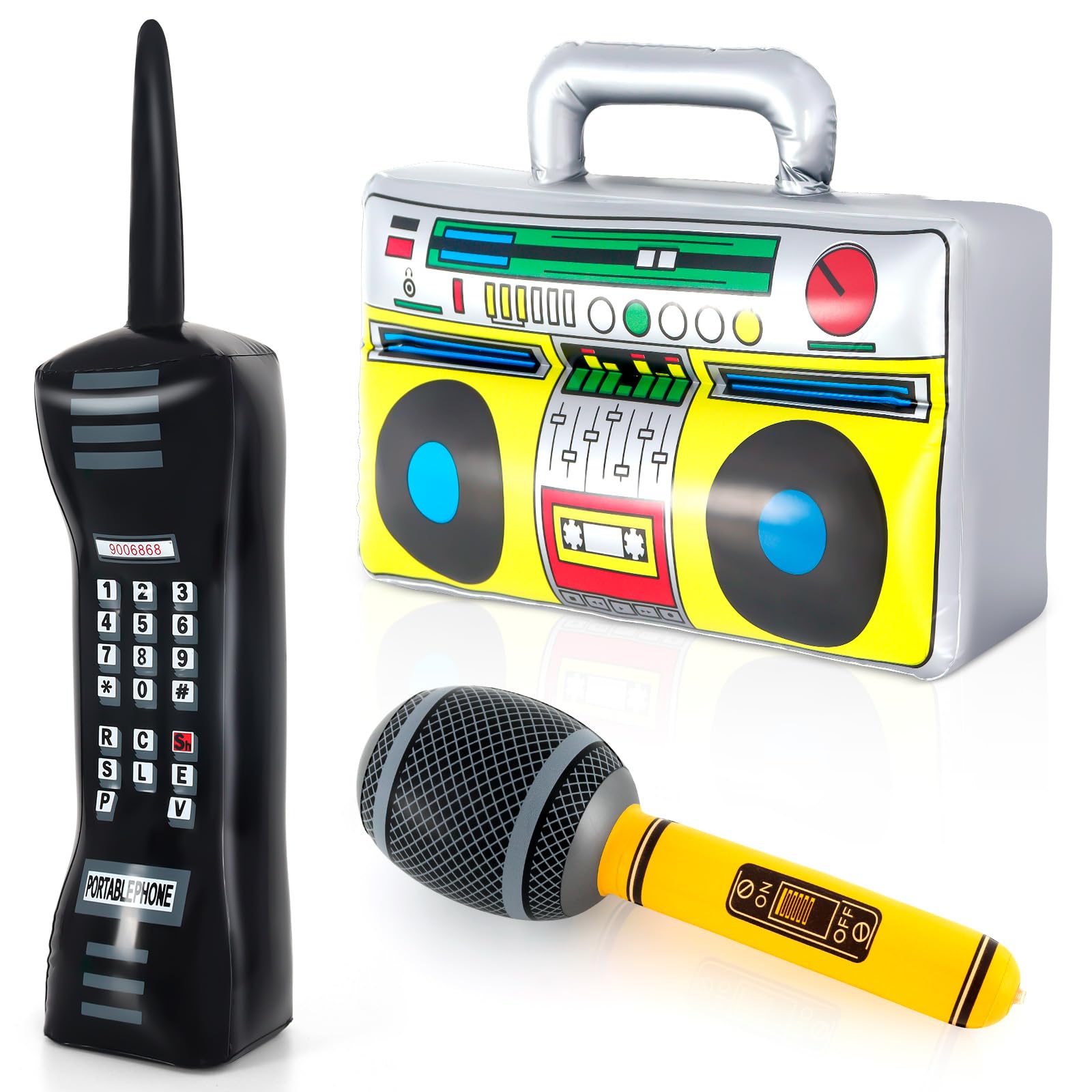 Inflatable Phone,Inflatable Radio Boombox Microphone,80s 90s Party Decorations,Hip Hop Music Themed Party Decorations,Rappers B-Boys Costume Accessory