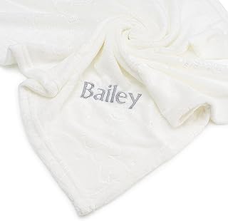 Lobeko Personalised Baby Blanket for Newborn Baby Wrap with Embroidered Name Custom Baby Blankets for Baby Girl or Boy Blanket for Pram or Car Seat 75 x 100 cm 4 Colours (White)