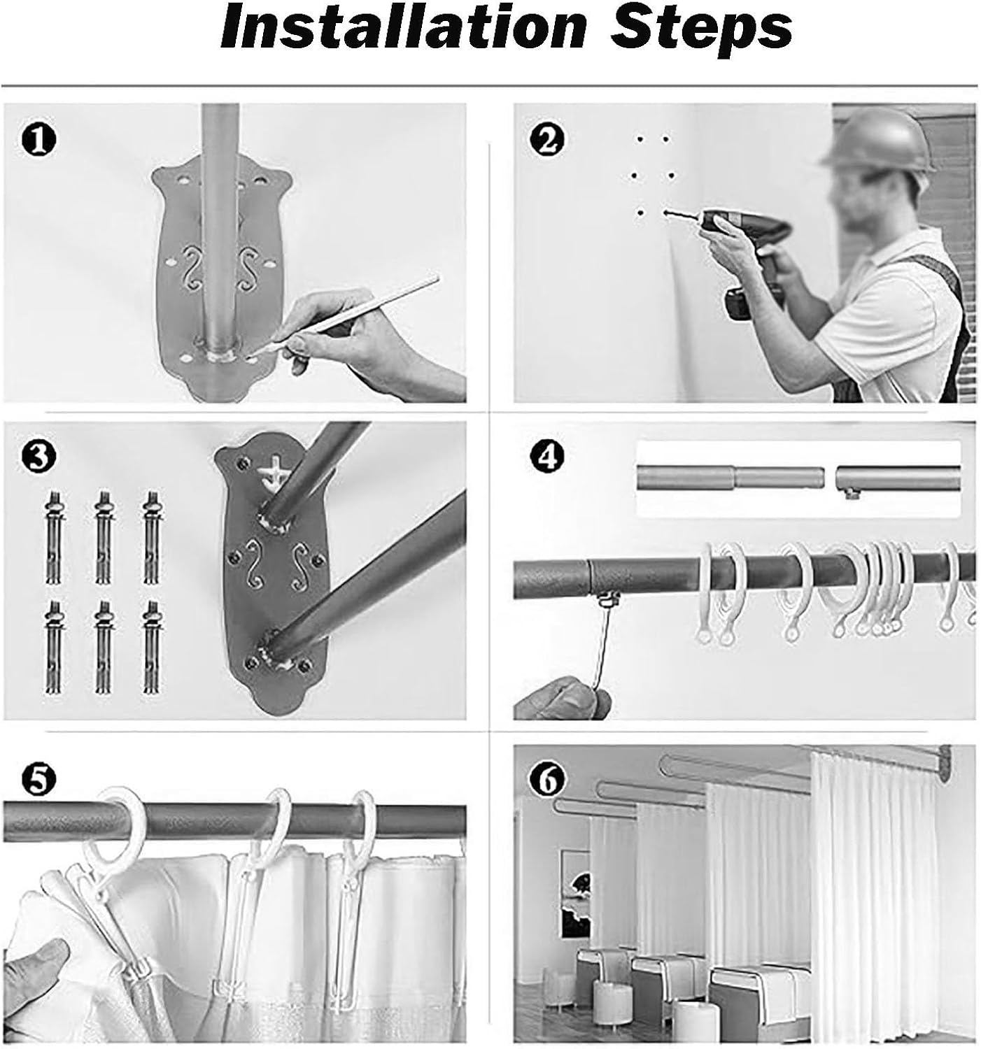 美容室用間仕切りカーテン、壁掛け式仕切りドレープ、U字型間仕切り、光透過性プライバシースクリーン、マッサージフィッティングルーム用(