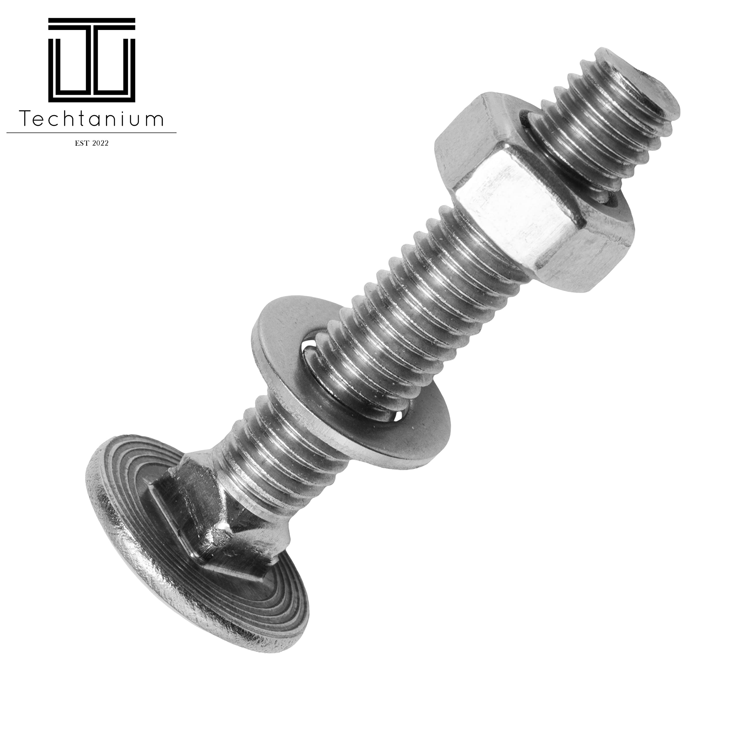 Schlossschrauben M6 x 90/90 mm inkl. Sechskantmuttern und Unterlegscheiben M6 aus Edelstahl A2 (100 Stück) | Schrauben | Muttern | U-Scheiben | DIN 603 & DIN 934 & DIN 125