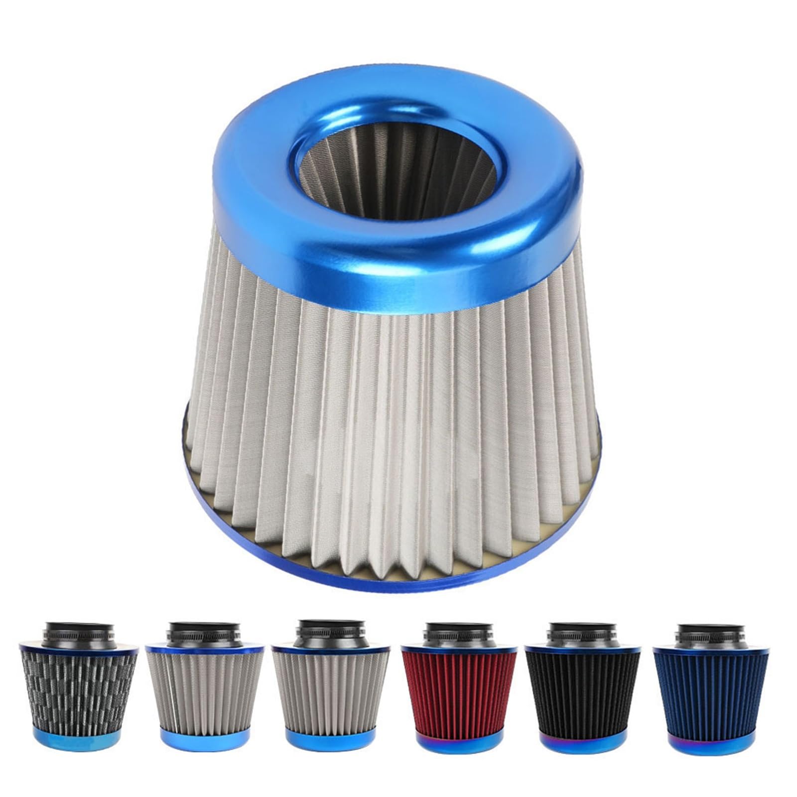 Zestaw filtra powietrza motocykl 76MM 3 "spalona niebieska siatka ze stali nierdzewnej stożek pobór mocy wysoki przepływ filtr zimnego powietrza wlotu zestaw indukcyjny(Blue)