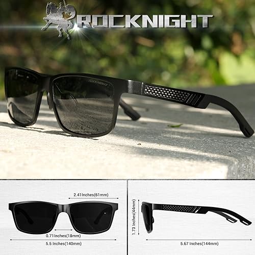 Miniatura 4 de ROCKNIGHT Sunglasses Men Polarized UV Protection Al-Mg Metal Frame Lightweight Flat Lens Hiking Fishing