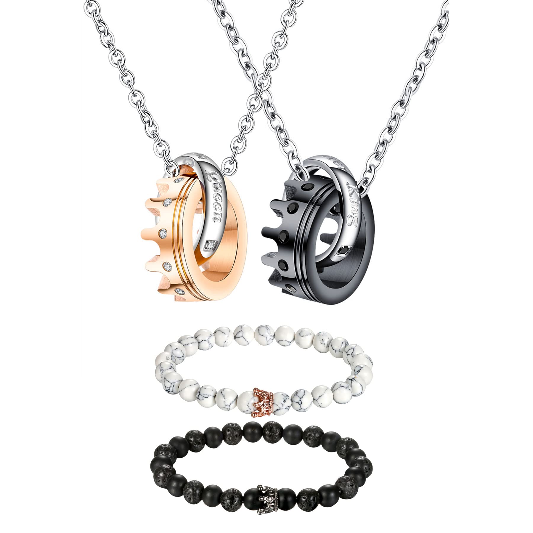 Jakob Miller Couples Necklace His Queen Her King Matching Necklace for Couples Crown Pendant Necklace Jewelry Set for Men Women Lover Valentines Day Gift for Him and Her