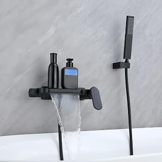 grifo bañera negro cascada Grifo Bañera Cascada Con Grifo Ducha Monomando,moderno Grifo Bañera Cascada Pared Laton Con Alcachofa (negro)