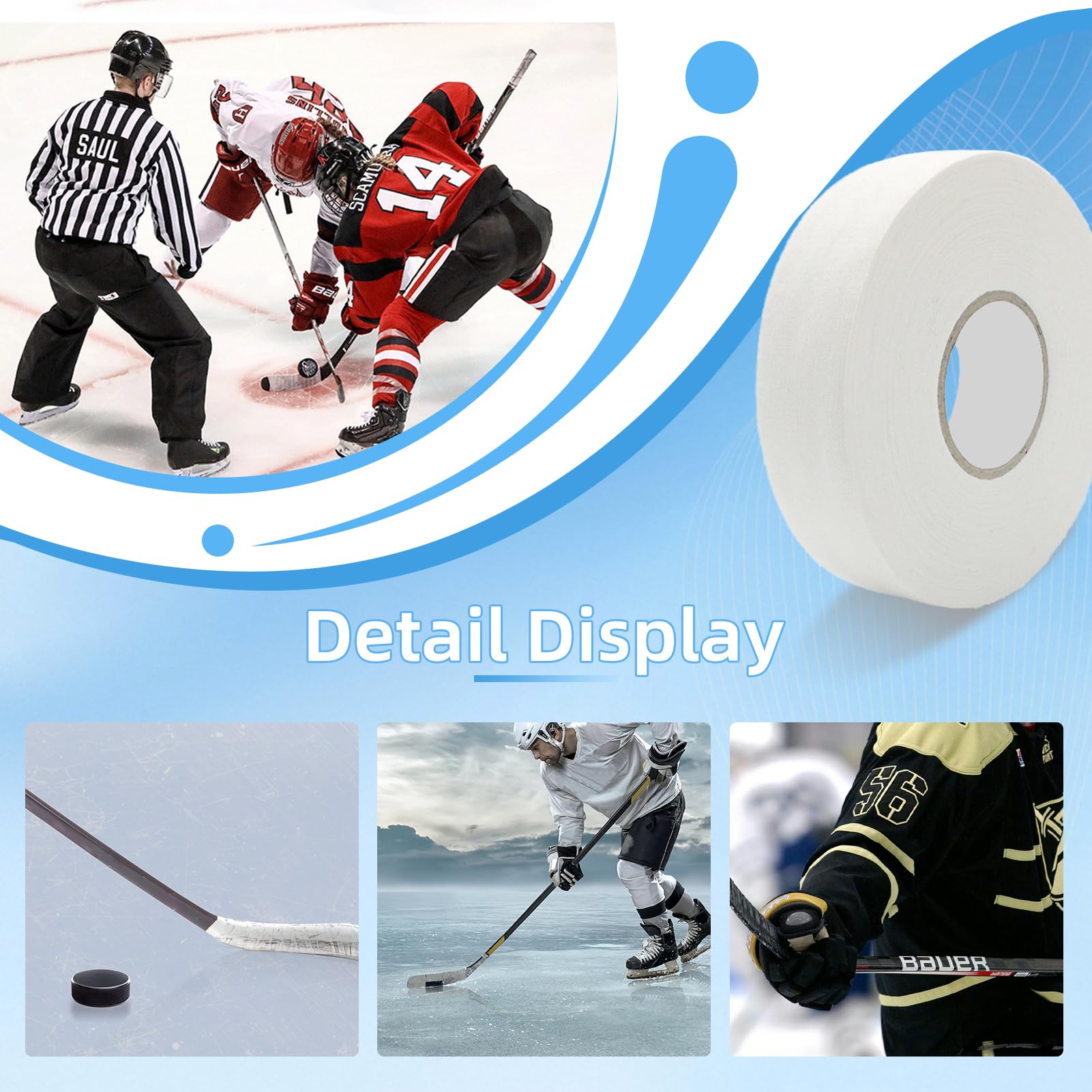 Nastro Hockey Nastro, Nastro di Presa per Sport, Nastri di Bastone di Hockey, Adesivo Sport Antiscivolo Tape, Nastro Adesivo Multisport per Hockey, Tennis, Golf e Pesca, Bianco, 25M x 2.5cm