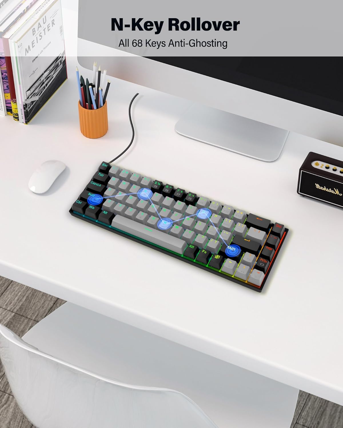 XUANGUI Full RGB Backlit Mechanical Keyboard Wired Metal Computer Key Board, 65% Cute PC Gaming Keyboards Hot Swappable Rainbow Colorful Light Up Leyboard for Typist and Gamer, Work with Mac PS5 Xbox