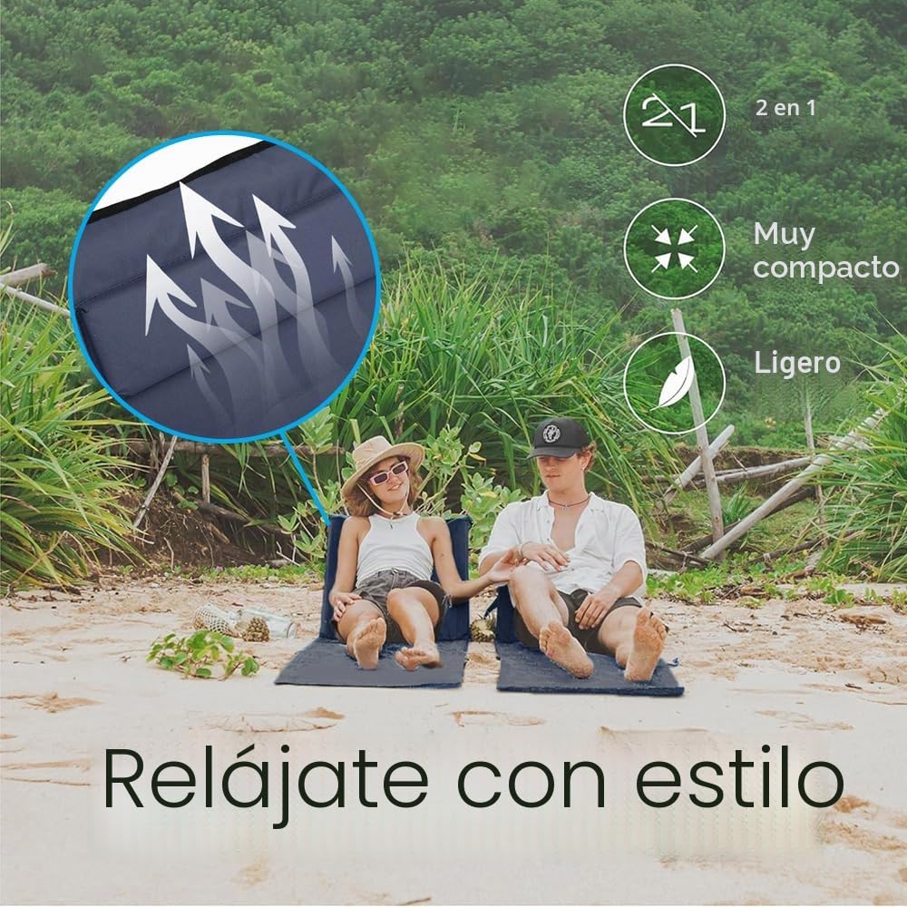 Esterilla de Playa Plegable con Respaldo Ajustable, Reposa Espalda Playa con Dolsa de Transporte