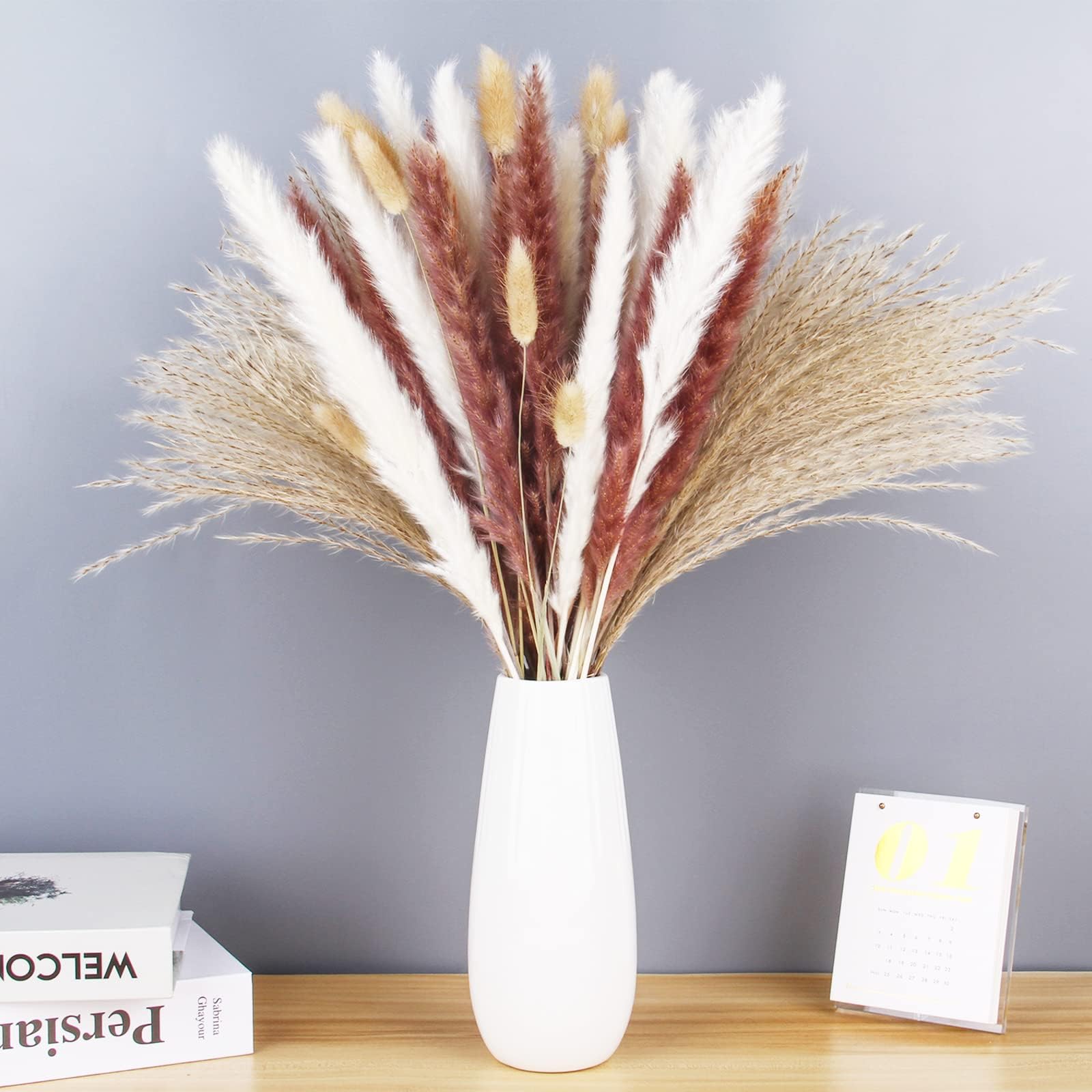 70 Pcs Pampas Grass Decor Natural Dried Plant Fluffy Stems Pompous Bouquets for Home Boho Flower Wedding Arrangement