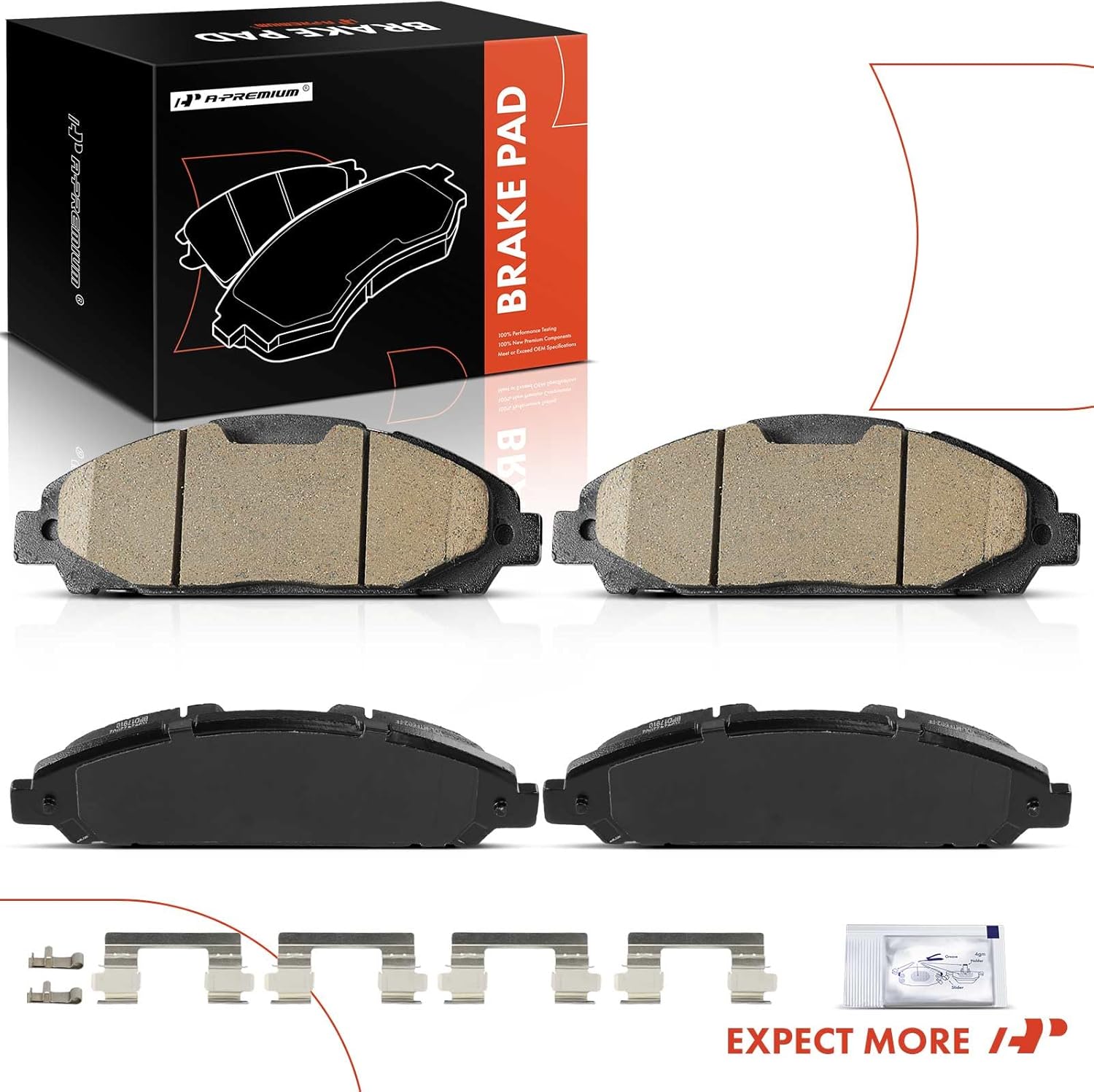 A-Premium Front Ceramic Brake Pads Set Compatible with Ford Models - Mustang 2015 2016 2017 2018 2019 2020 2021 2022, 4-Pack