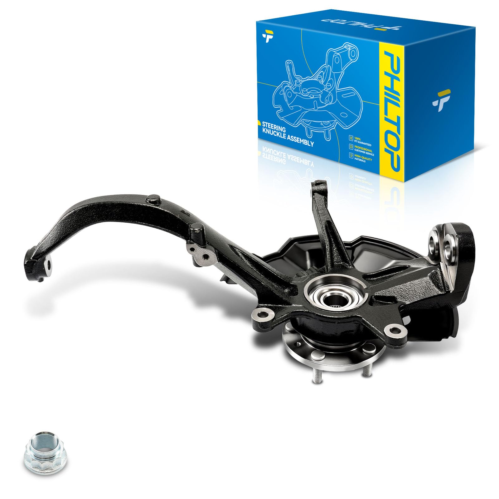 PHILTOP Steering Knuckle &amp; Wheel Bearing Hub Assembly, 1PC Front Right Passenger Side Compatible with Fusion 2006-2012, MKZ 2007-2012, Milan 2006-2011, Zephyr 2006 Replaces 698-408