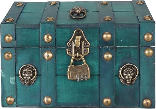 DIYDEG Caja de madera del tesoro, hecha a mano, caja decorativa de gran capacidad con bloqueo de contraseña, estuche organizador para regalo de