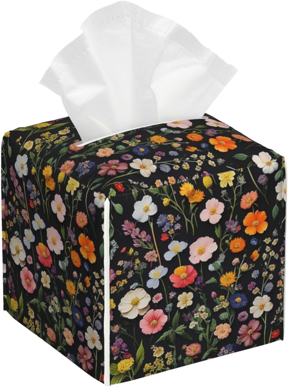 Vintage Dandelion Herbs Tissue Box Cover Spring Summer Wild Flowers Florals Square Leather Tissue Holder Decorative Facial Tissue Cube Paper Cover Case Organizer for Bathroom Night Stands Desk Home