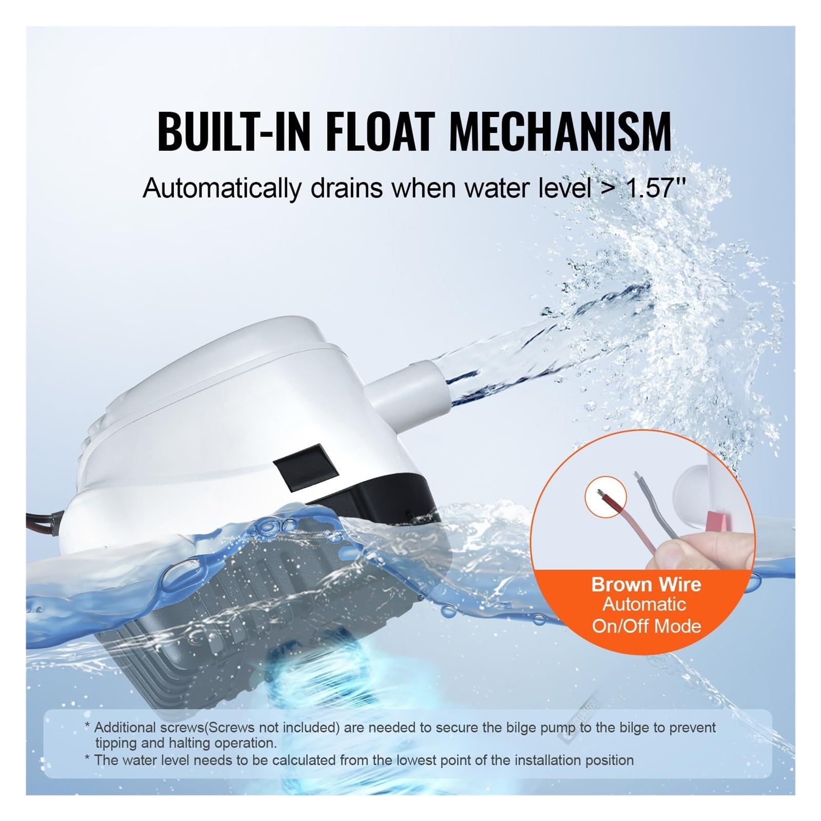 Bomba De Achique Automática Sumergible Con Interruptor De Flotador For Barcos, Piscinas Y Sótanos.(3000GPH 40mm Outlet)