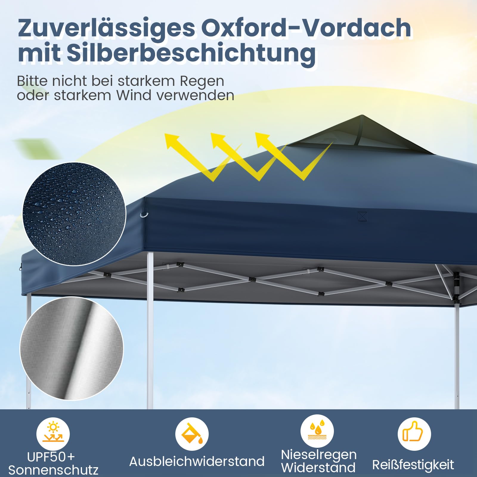 COSTWAY Pawilon 3 x 3 m, składany, wodoodporny, stabilny, ochrona przed promieniowaniem UV 50+, regulowana wysokość, namiot imprezowy w zestawie z torbą i 8 kołkami do ziemi i 4 linami