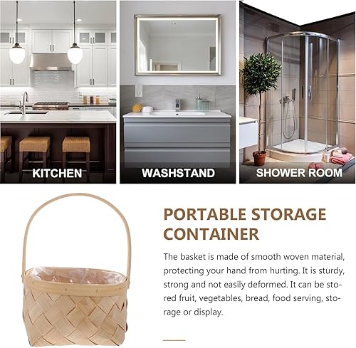 Miniatura 9 de ULTNICE Contenedor de almacenamiento de ratán, canasta hecha a mano de pastos marinos, cesta de almacenamiento tejida de madera, cesta de