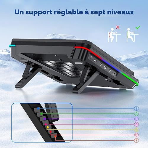 IETS GT600 - Tappetino di raffreddamento RGB per computer portatile con ventola turbo gigante (14 cm di diametro), in schiuma sigillata per un raffreddamento rapido, raffreddamento del computer - 8