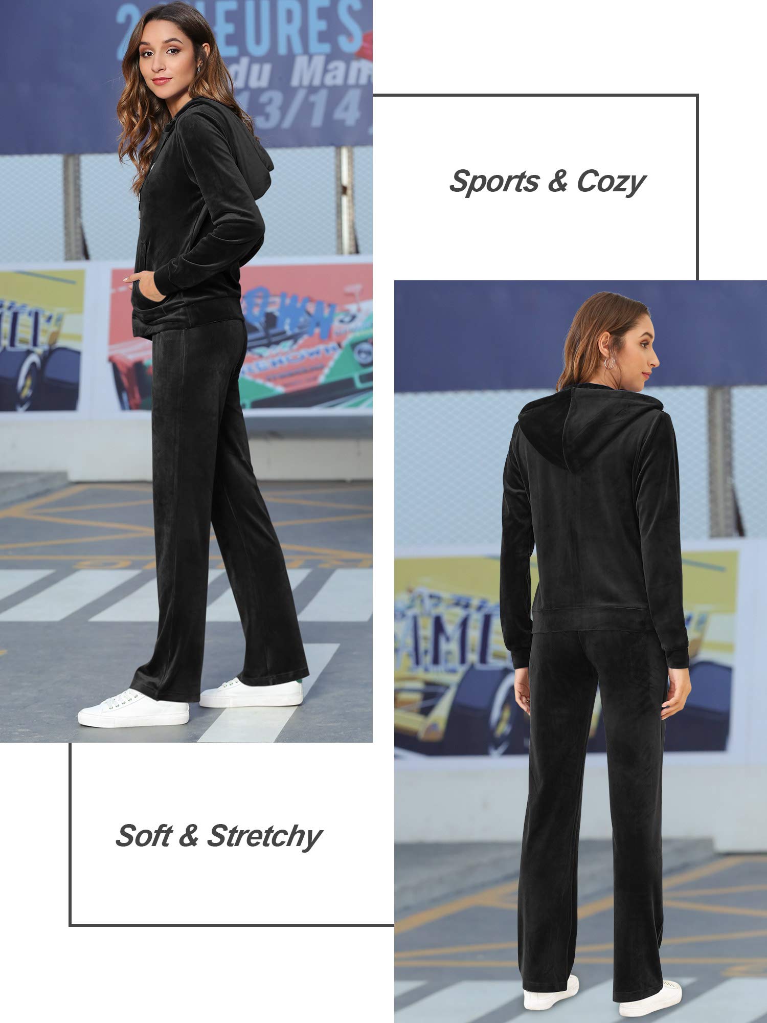 MessBebe Tute da Donna Tuta Sportiva in Velluto con Cappuccio Felpa con Cappuccio Set Ginnastica Sportivo Tuta Sportiva da Jogging Casual 2 Pezzi Ginnastica Tuta Manica Lunga