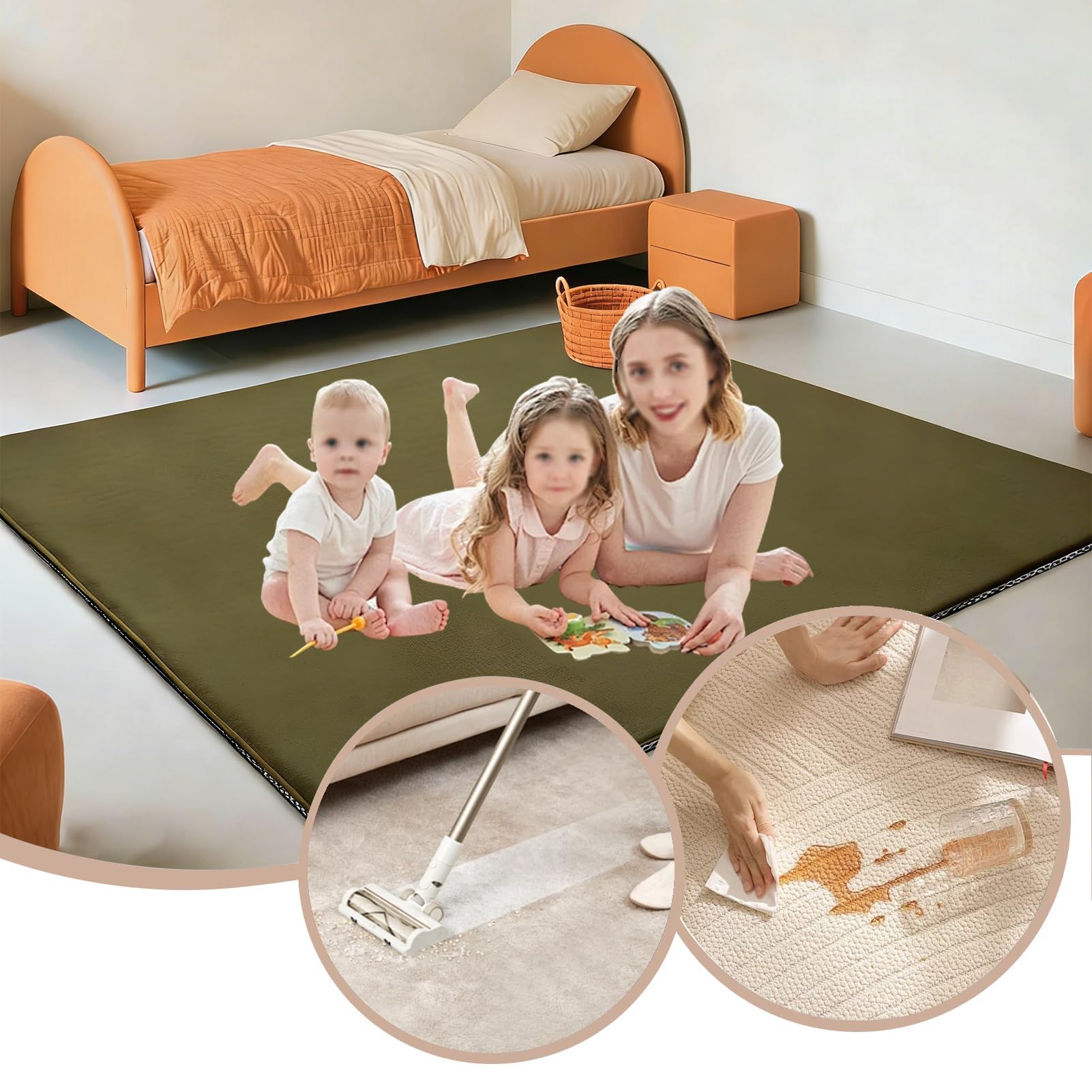 Tappeto Gioco Bambini 3 cm 150 x 200 cm Verde Militare, Pieghevole e Lavabile Tappetone Neonato con Fondo Antiscivolo Tappetino Gattonare Bambini in Velluto di Corallo per Gattonamento per Box