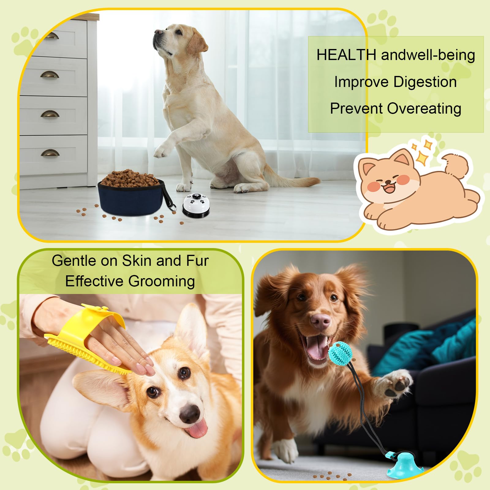 Zopeal New Puppy Gift Basket Dog Toy Pet Accessories Portable Travel Bowl, Grooming Brush, Squeaky Toy, Suction Cup Feeder, Chew Ropes, for Dog Birthday Gifts Puppy Necessities
