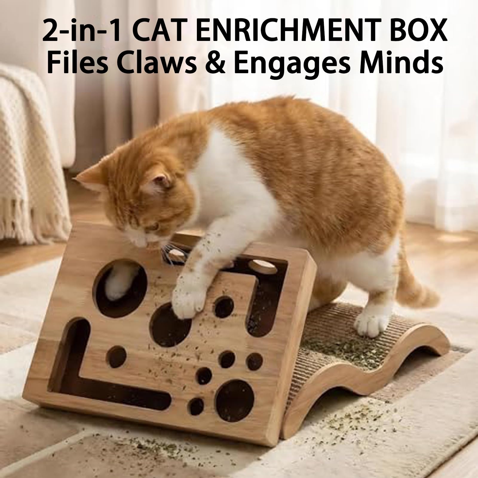 Scatola di Arricchimento per Puzzle Antigraffio di Gatto, Scatola di Arricchimento Antigraffio per Lima per Unghie Interattiva con Carta Vetrata per Lima per Unghie All'interno
