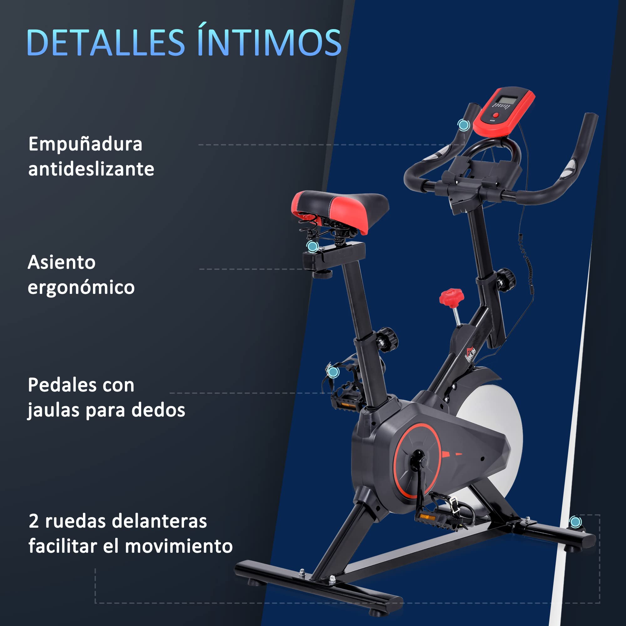 HOMCOM Bicicleta Estática Ciclo Indoor con Pantalla LCD Negro y Rojo