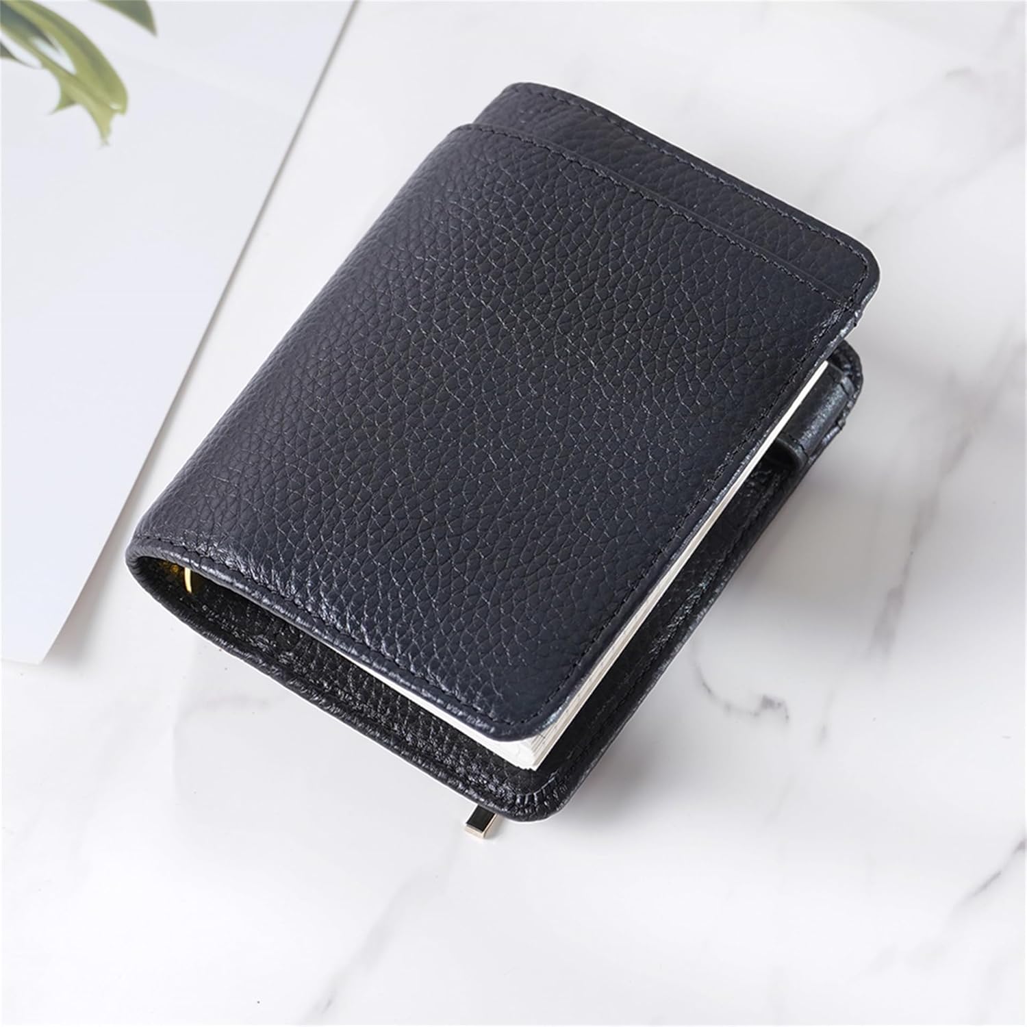 A8 Leather Planner Binder-15mm Ring- Personal Organizer Wallet (A8 Black)