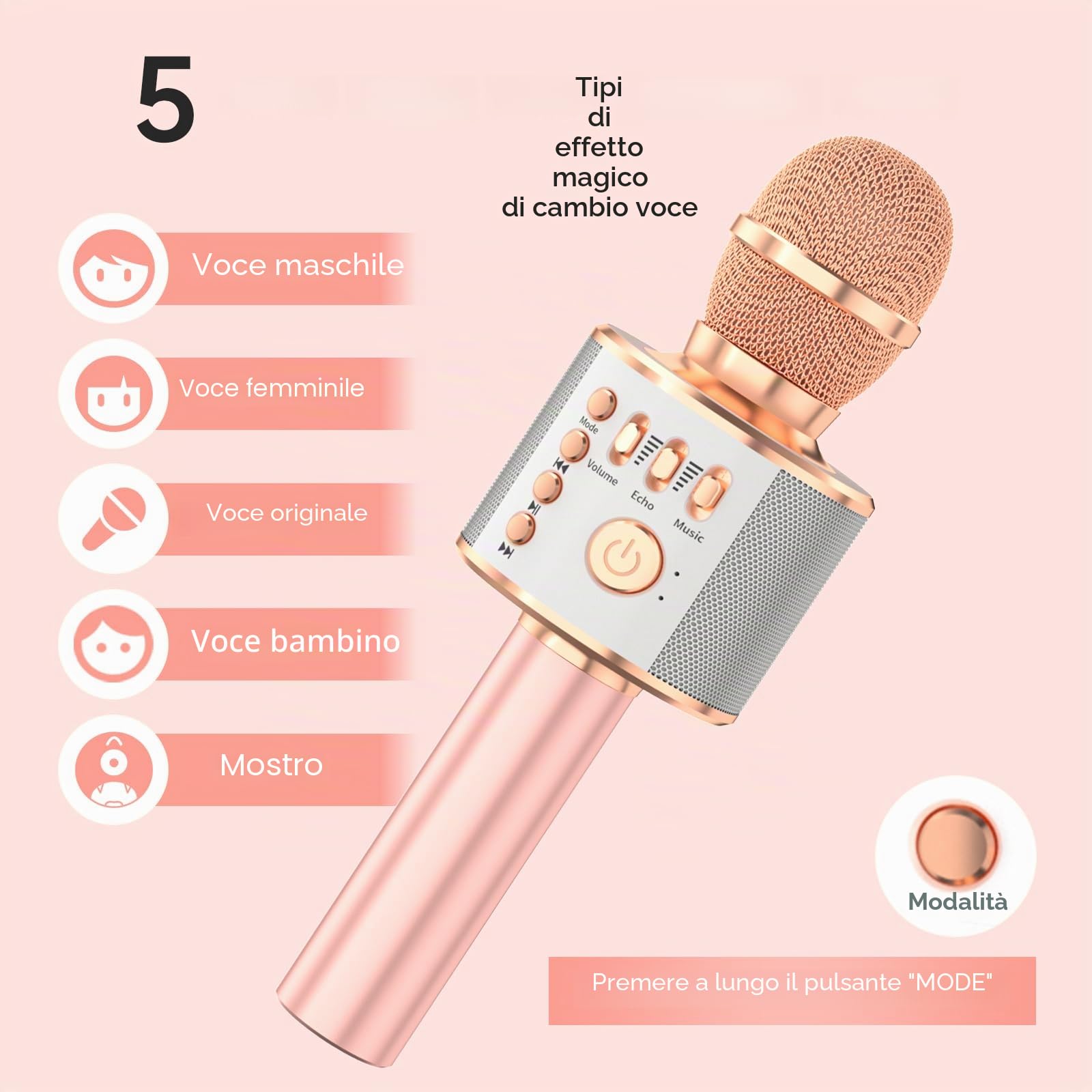 Bambini Karaoke Microfono 3-in-1 Portatile Handheld Bluetooth Microfono Altoparlante Registratore con Voice Changer Singing Giocattoli per Ragazzi Ragazze Adulti Regalo di Compleanno di Natale