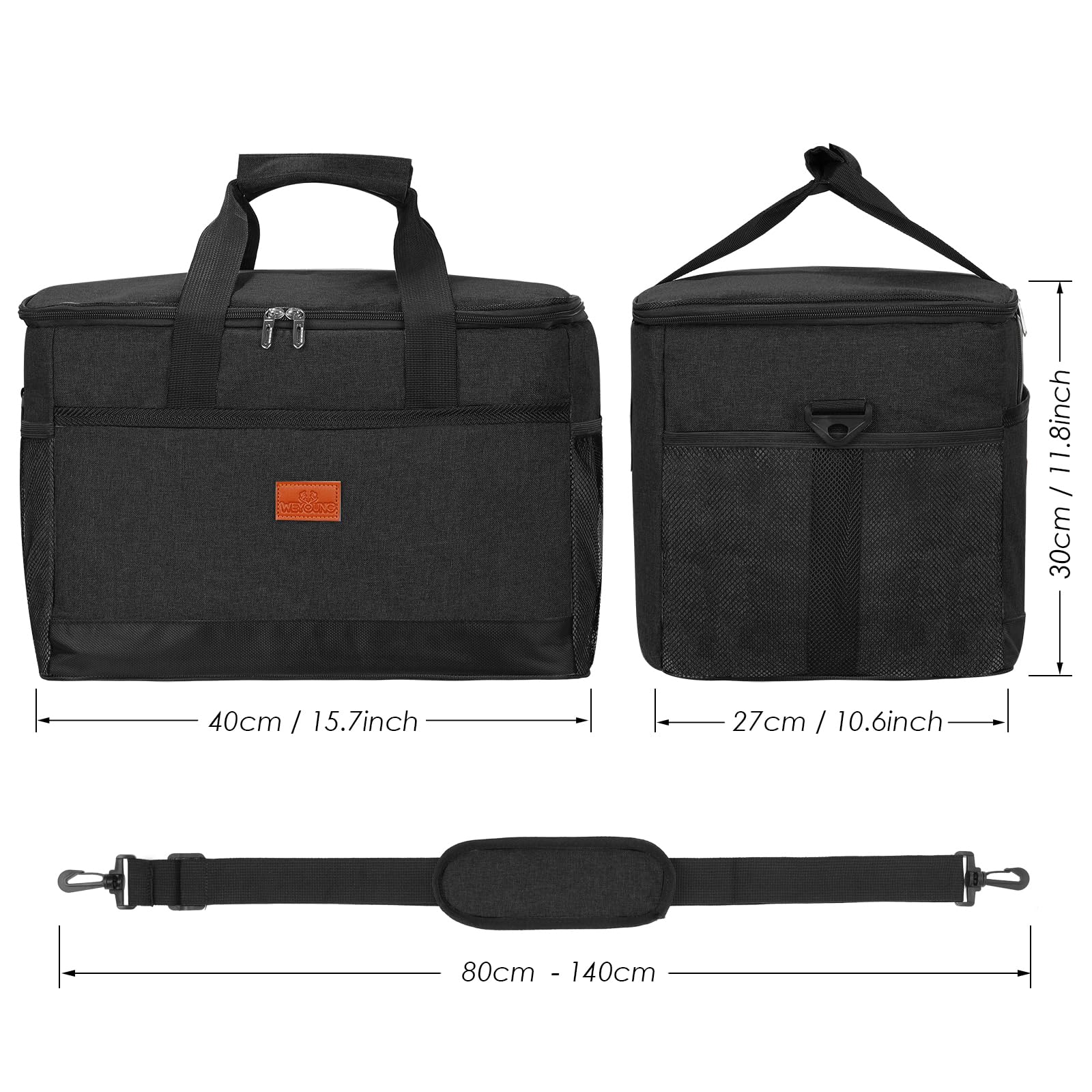 Bolsa térmica de 30 L, bolsa de picnic aislada grande, bolsa de almuerzo de gran capacidad, bolsa térmica portátil reutilizable para 4/6 personas (negro)