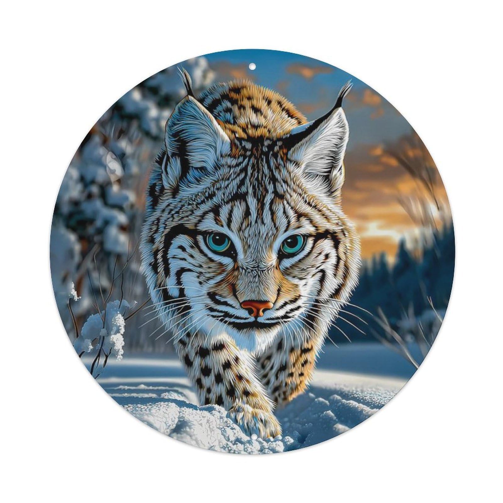 Animal Lynx Winter Snow Forest Landscape Vintage Metal Tin Sign Plaque Wall Decor for Cafe, Club Bar, Office, Garden Metal Poster 8x8Inch