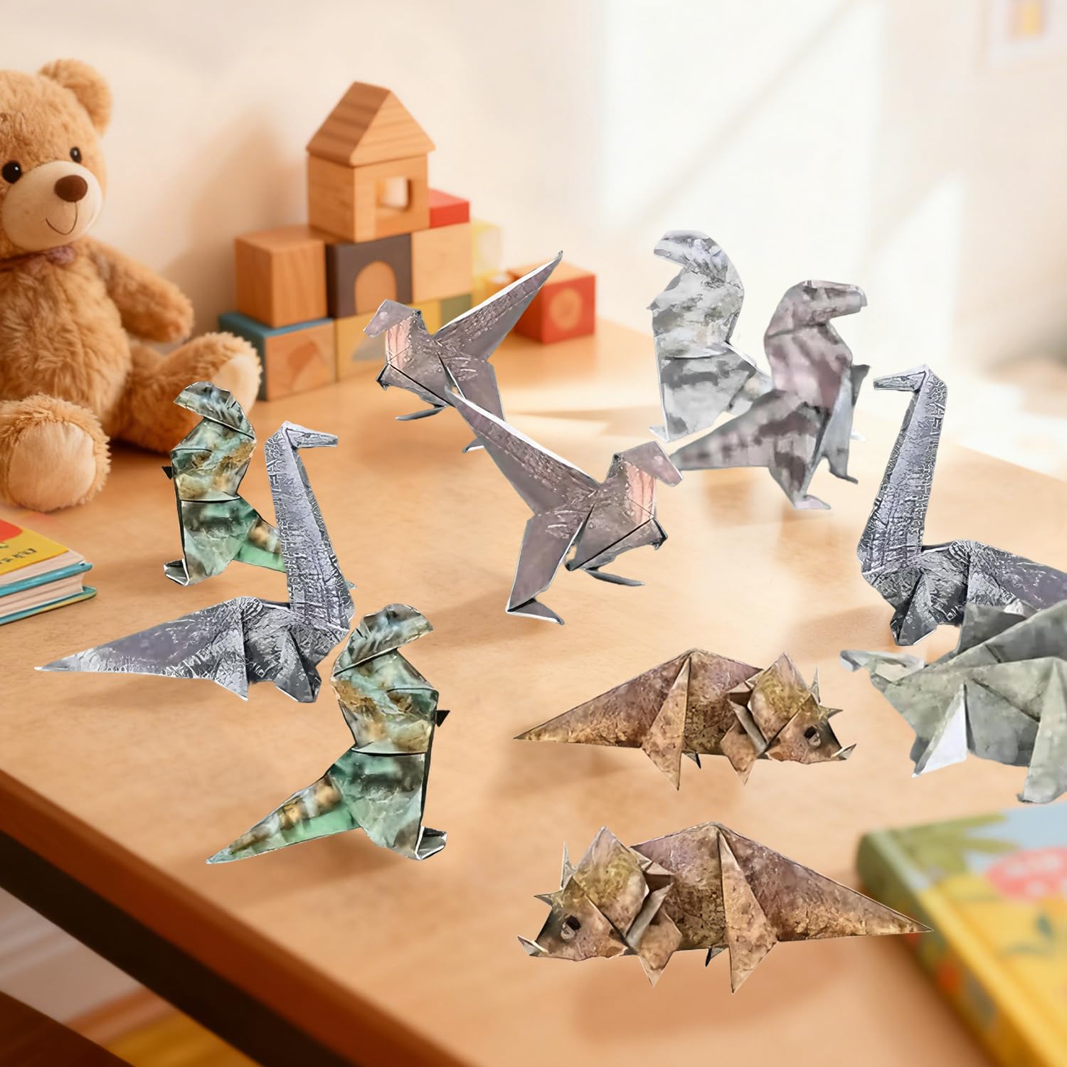 Kit de Origami de Dinosaurios, 35 Hojas de Papel para Plegar Figuras de Animales Prehistóricos, Manualidades Creativas para Niños de 6 a 12 Años