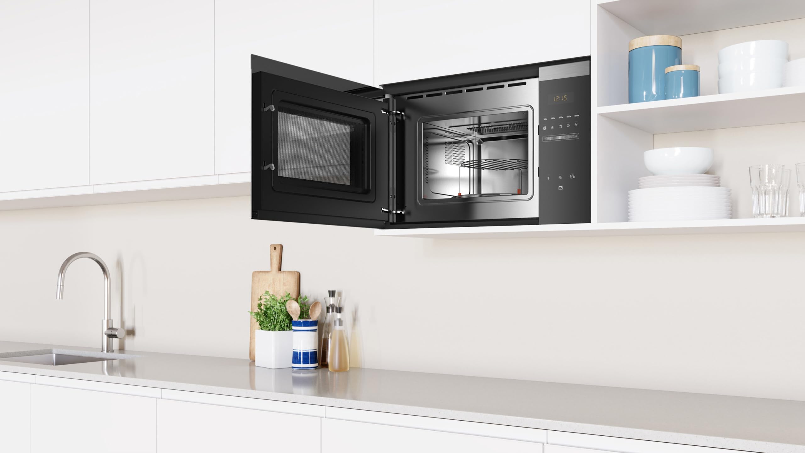 Balay 3CG4172X2 Elektronische Mikrowelle, Einbau ohne Rahmen, 38 cm, 20 l, 5 F, Aqualisis, Ap. links, 8 Rezepte, Drehteller 25,5 cm, mit Grill, schwarzes Glas/Edelstahl, 2022