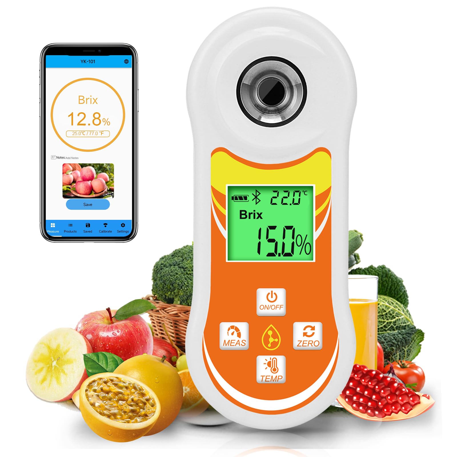 YINMIK Brix Refraktometer Intelligentes Brix Messgerät Zucker Messgerät | Brix Refraktometer mit ATC Funktion, tragbares Brix Messgerät für Obst, Wein- und Bierbrauen Kaffee Ahornsirup Säfte