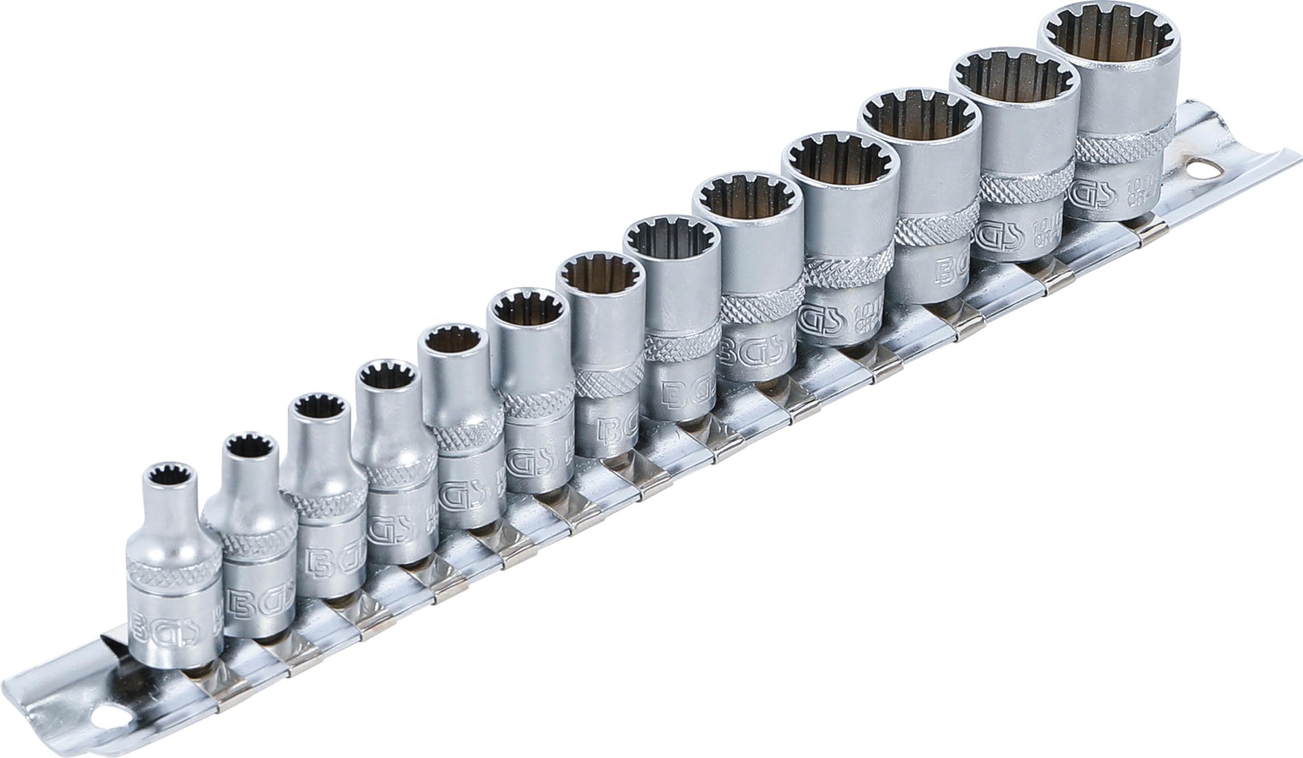 Jeu De Douilles Gear Lock BGS 2150 - 13 Pièces 1/4" - Pour Six Pans, Douze Pans, Torx (E5 à E18) - Sur Rail Métal