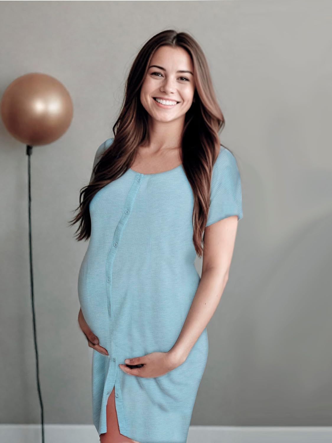 Mad Dog Women's Night Shirts - Soft Waffle Knit Womens Sleep Shirts, Short Sleeves Button-Up Pajamas Nightgowns Sleep Dress - Image 5