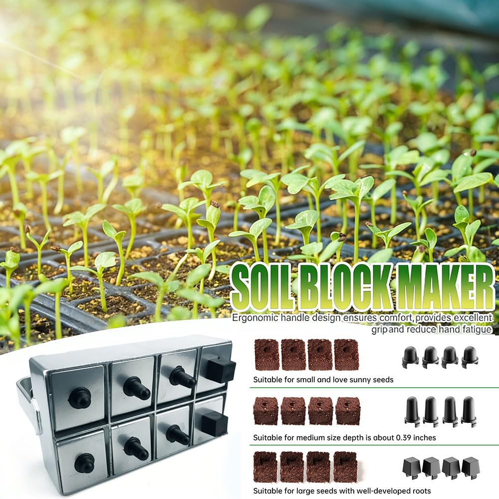 Bloccatore di Terreno 8 Celle,Soil Blocker de 4.5 * 4.5 CM-Accessorio per la Semina-Soil Blocker Acciaio Per Giardini,Vivai, Semina e Trapianto di Piantine