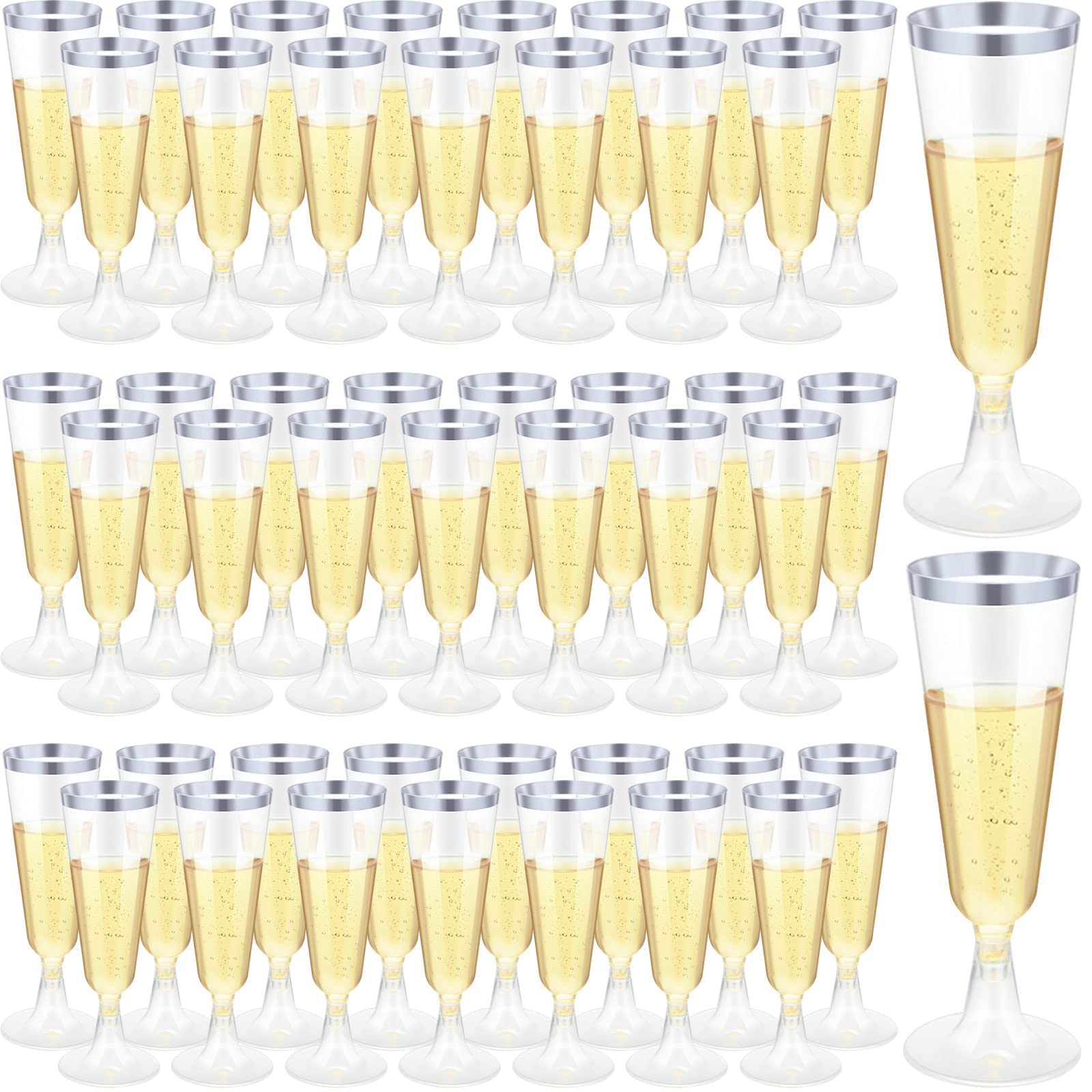 Photo 1 of CHENGU 200 Pack Champagne Flutes Plastic 5 Oz Plastic Wine Glasses Plastic Toasting Champagne Flutes for Wedding Party Disposable Plastic Champagne Glasses Cocktail Cups for Celebration (Silver)