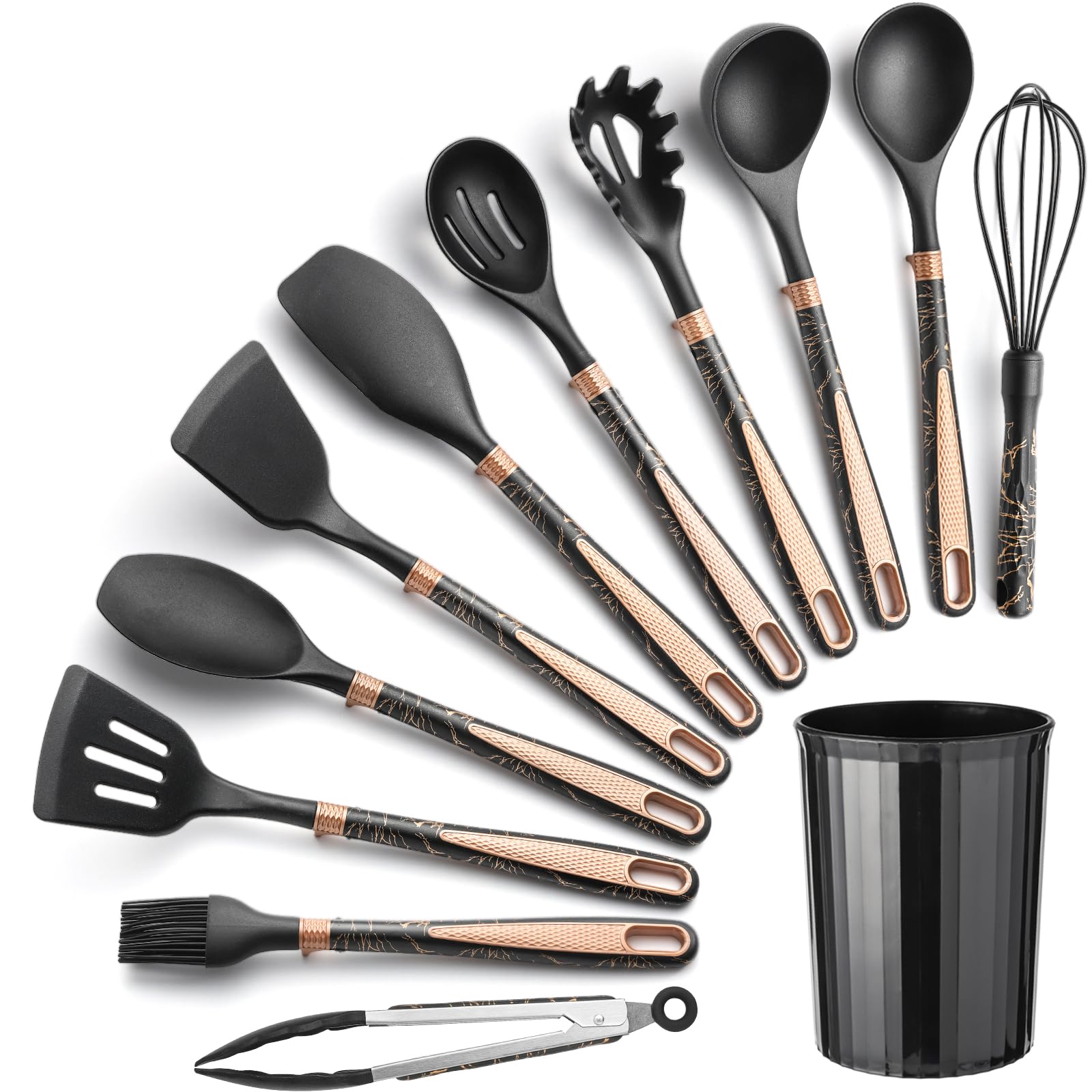 12-teiliges Silikon-Küchenutensilien-Set mit langlebigen Küchenutensilien, hitzebeständiges, antihaftbeschichtetes Kochgeschirr, Essentials mit Griffen und Halter, Küchenhelfer für Kochgeschirr,
