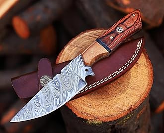 Damascus Hunting Knife 9" Fixed Blade Hunting Knifes with Leather Sheath |Damascus Knives for Outdoor Survival Camping Bushcraft Knive for Skinning Handmade Damascus Steel Skinner Knife's (VK-HK-11)